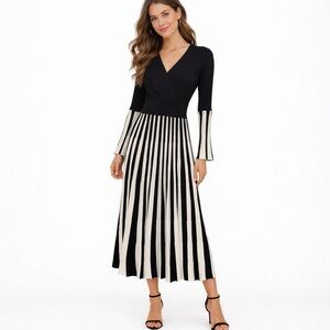 Avantlook by Anthropologie Black and White Striped Dress Size Medium